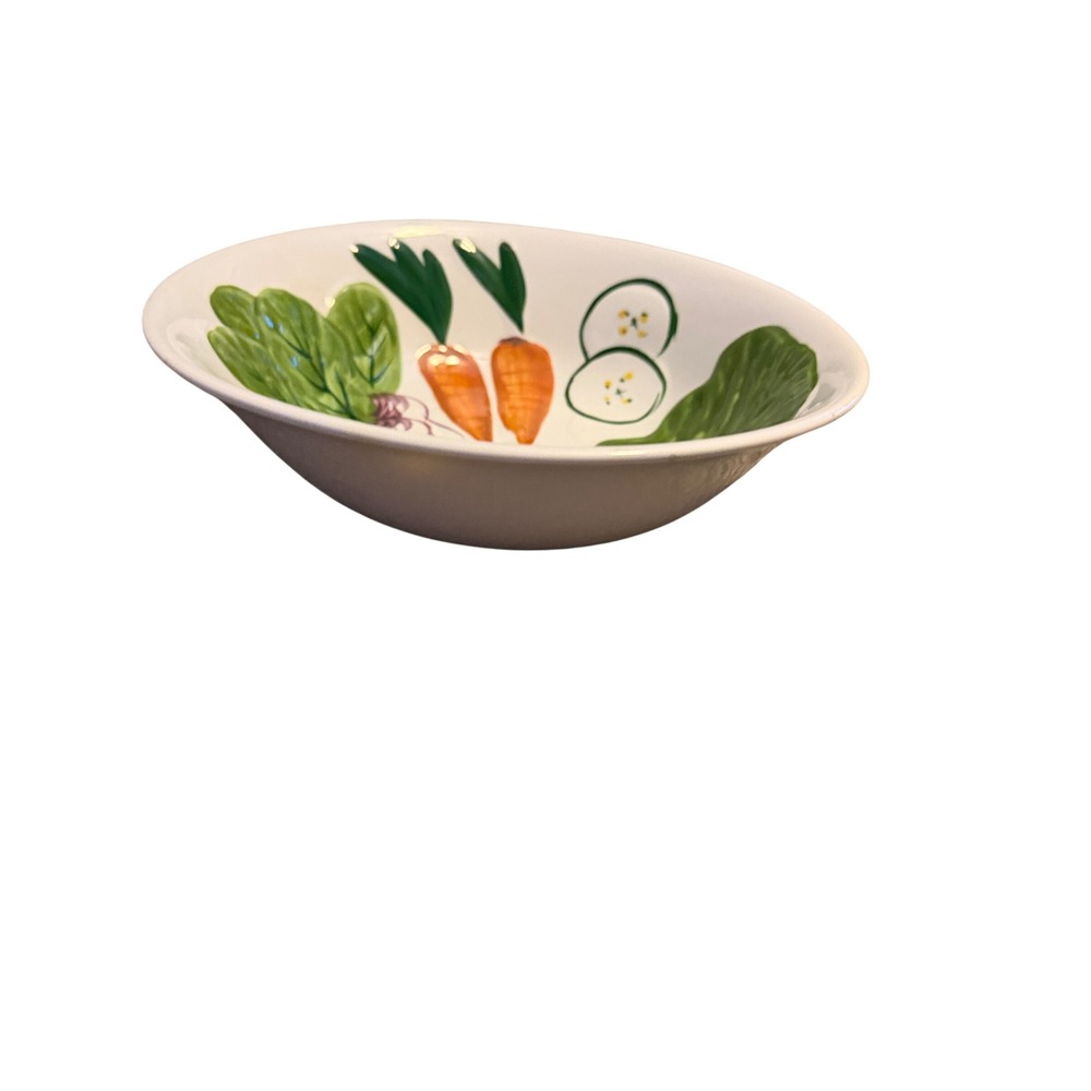 Vintage Ironstone Hand Painted Vegetable Salad Serving Bowl Oven Craze Proof 9in